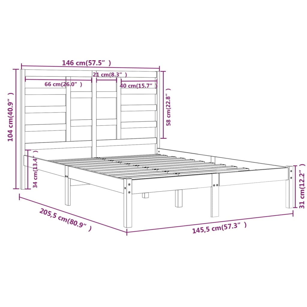 vidaXL Estrutura de cama 140x200 cm madeira maciça castanho-mel