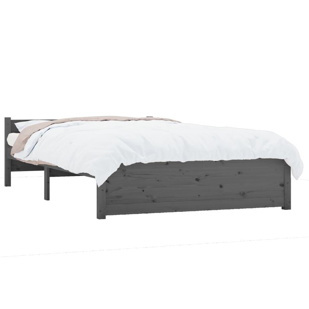 vidaXL Estrutura de cama casal 135x190 cm madeira maciça cinzento