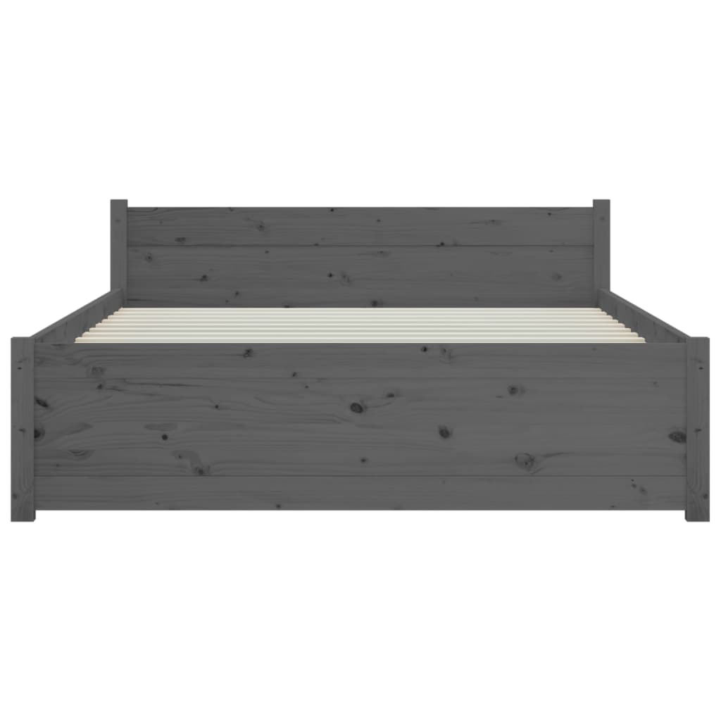 vidaXL Estrutura de cama casal 135x190 cm madeira maciça cinzento