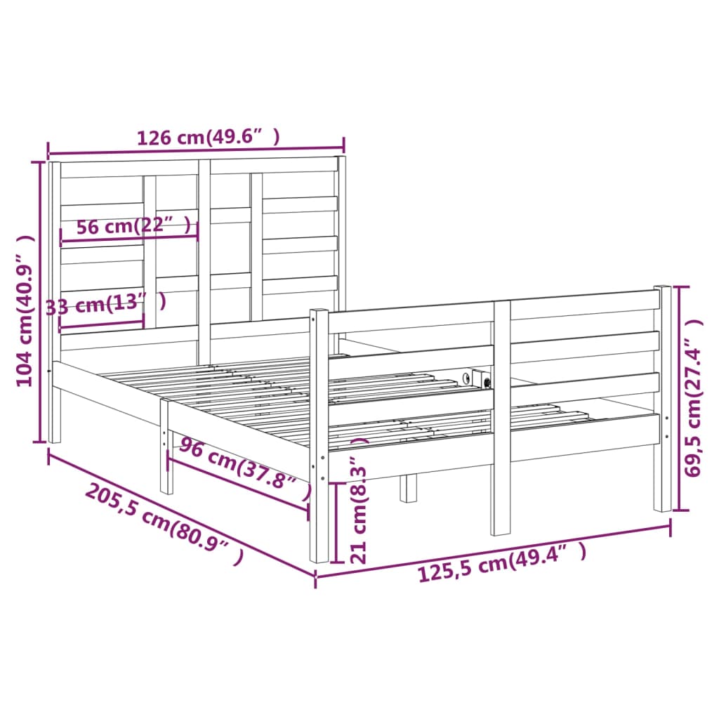 vidaXL Estrutura de cama 120x200 cm madeira maciça