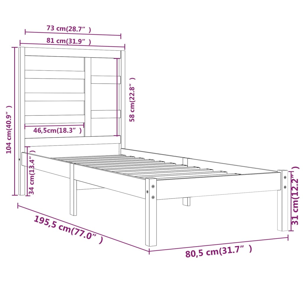 vidaXL Estrutura cama pequena solteiro 75x190 cm madeira castanho mel