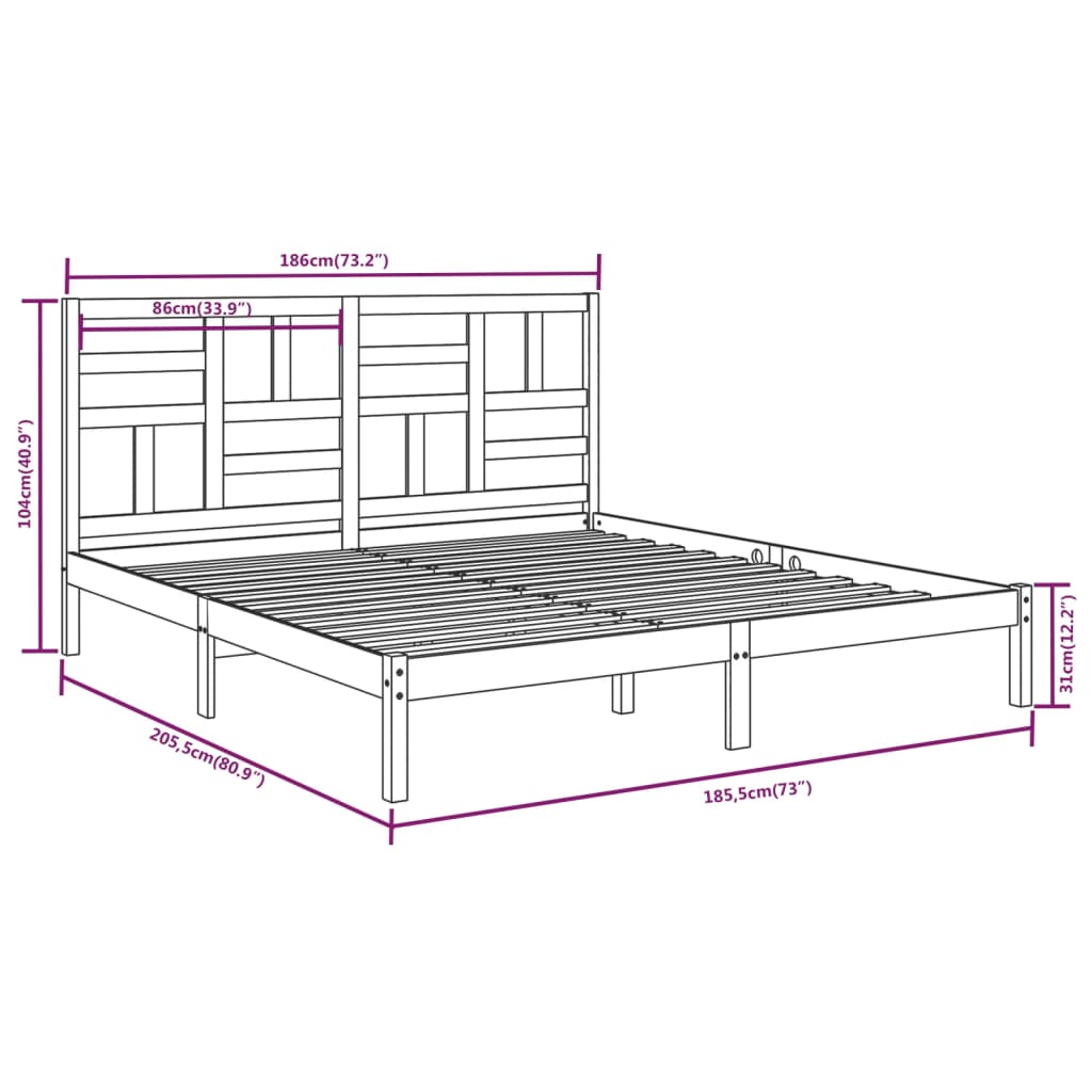 vidaXL Estrutura de cama super king 180x200 cm madeira maciça