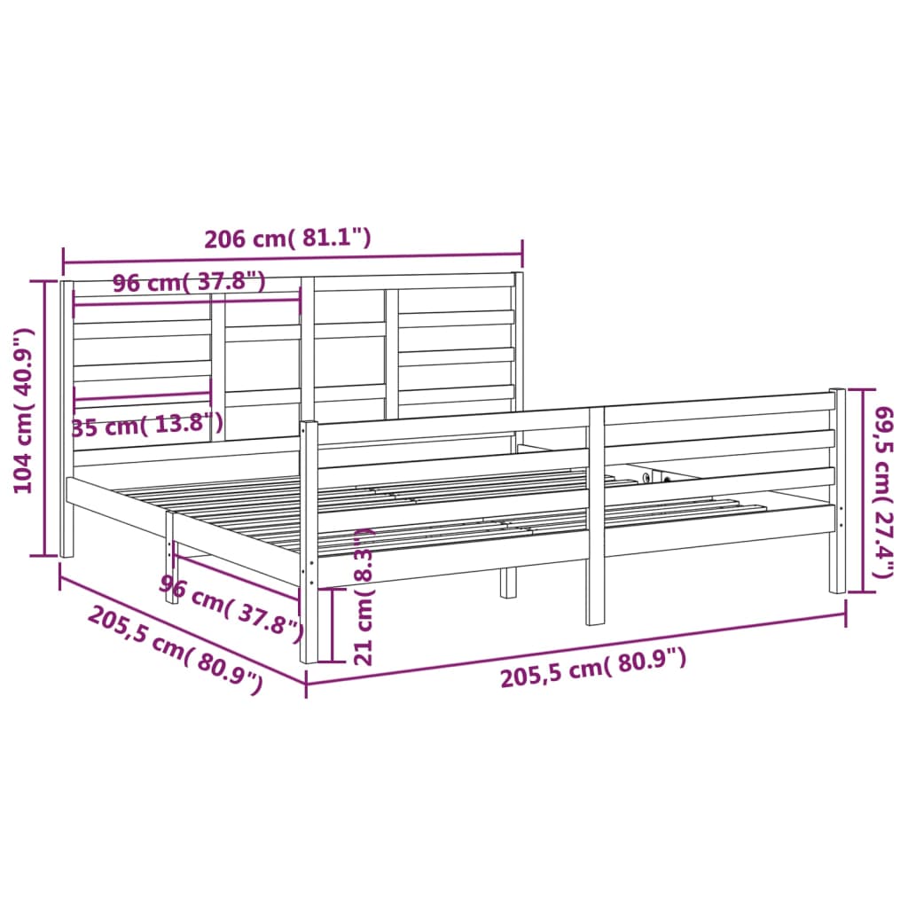 vidaXL Estrutura de cama 200x200 cm madeira maciça branco