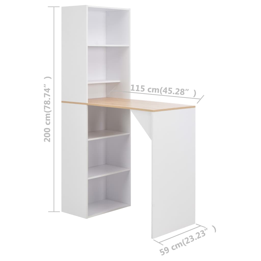 vidaXL Mesa de bar com armário 115x59x200 cm branco