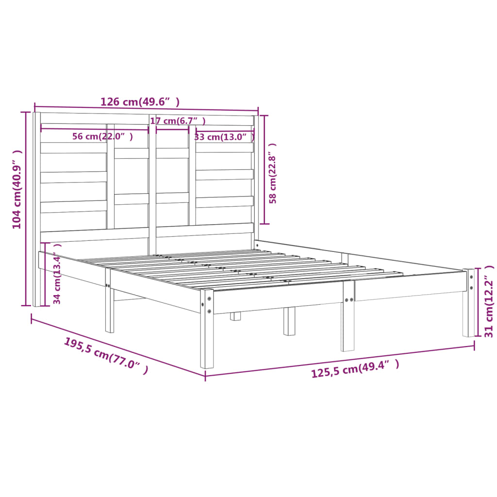 vidaXL Estrutura cama pequena casal 120x190 cm pinho maciço branco