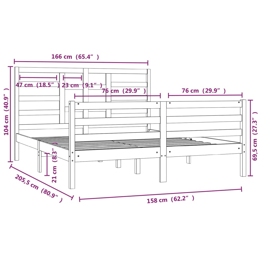 vidaXL Estrutura de cama 160x200 cm pinho maciço preto