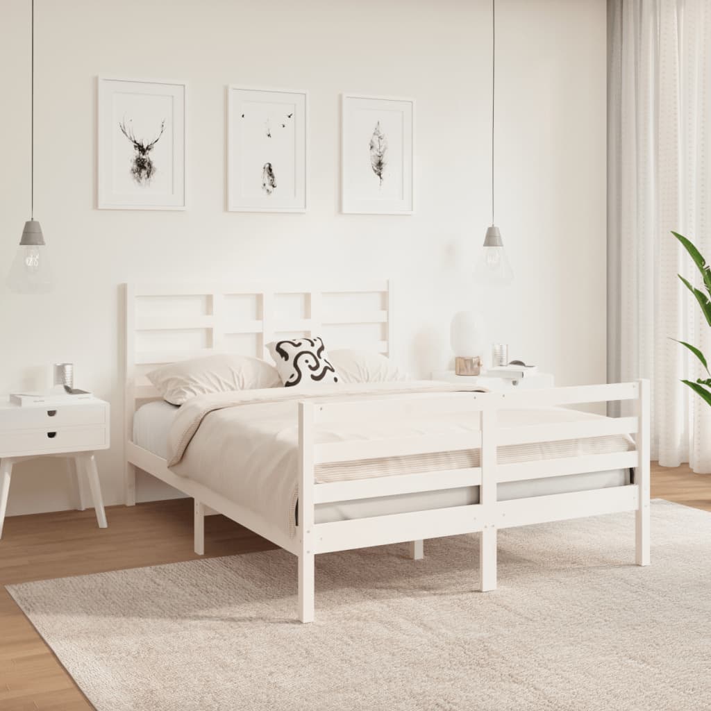 vidaXL Estrutura de cama casal 135x190 cm madeira maciça branco