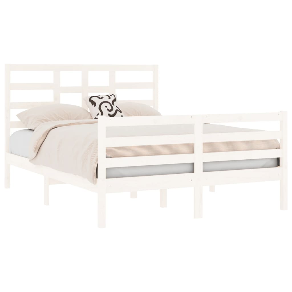 vidaXL Estrutura de cama casal 135x190 cm madeira maciça branco