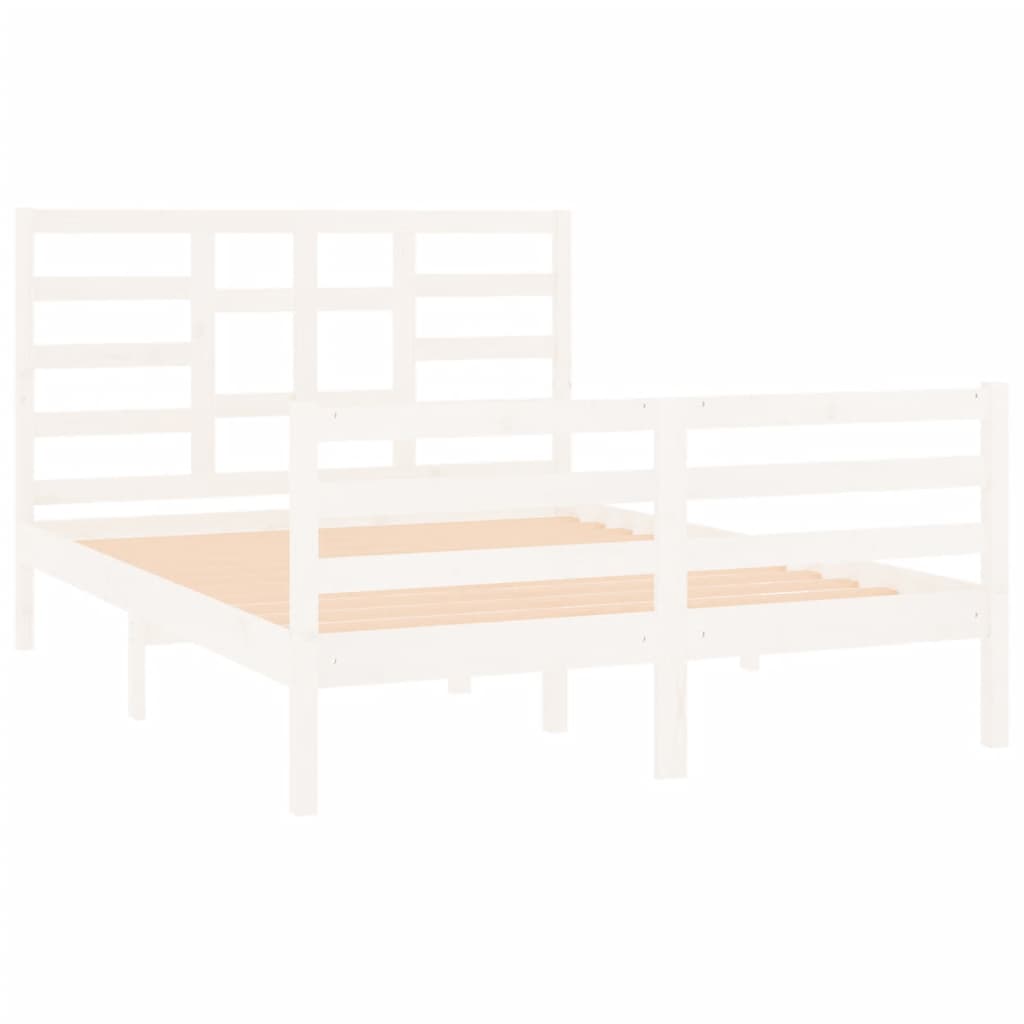 vidaXL Estrutura de cama casal 135x190 cm madeira maciça branco