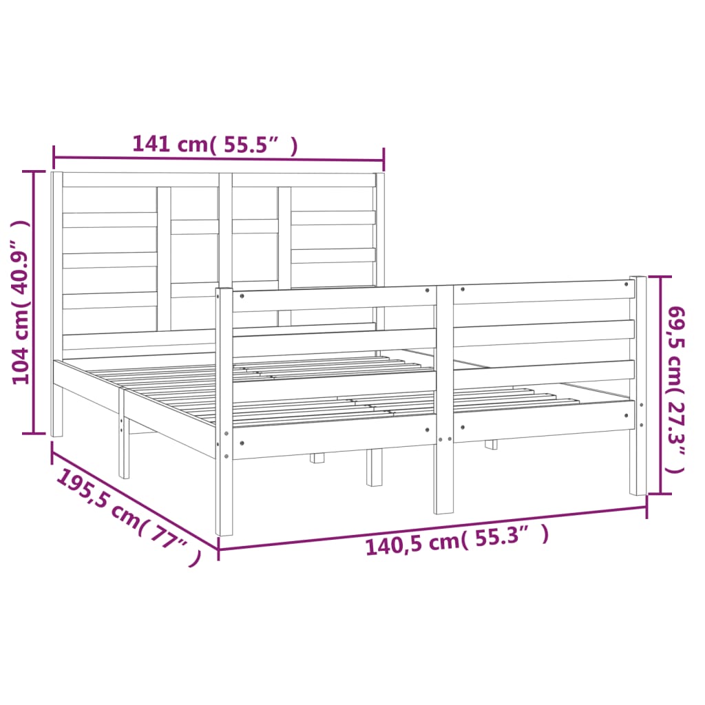 vidaXL Estrutura de cama casal 135x190 cm madeira maciça branco