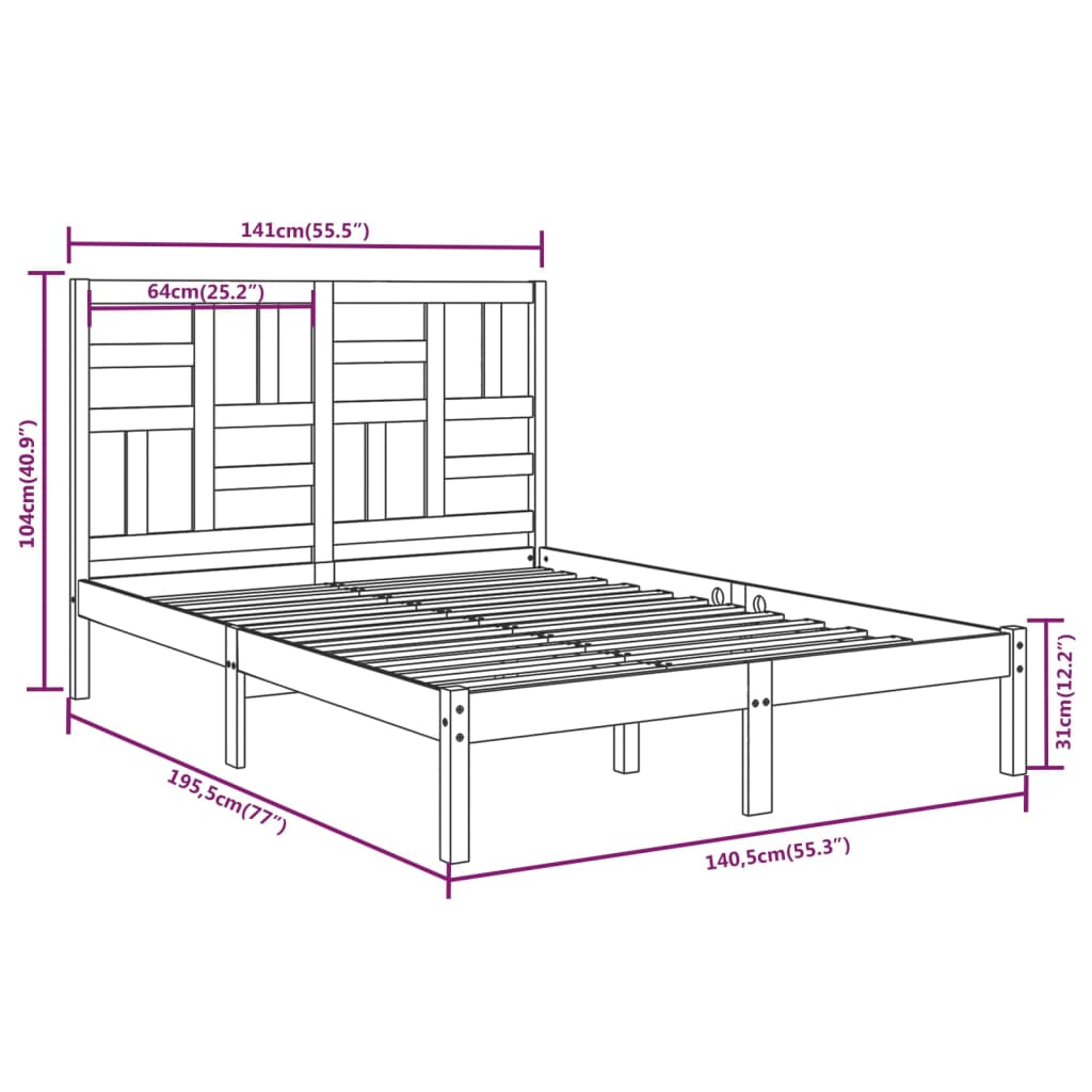 vidaXL Estrutura de cama dupla 135x190 cm madeira maciça