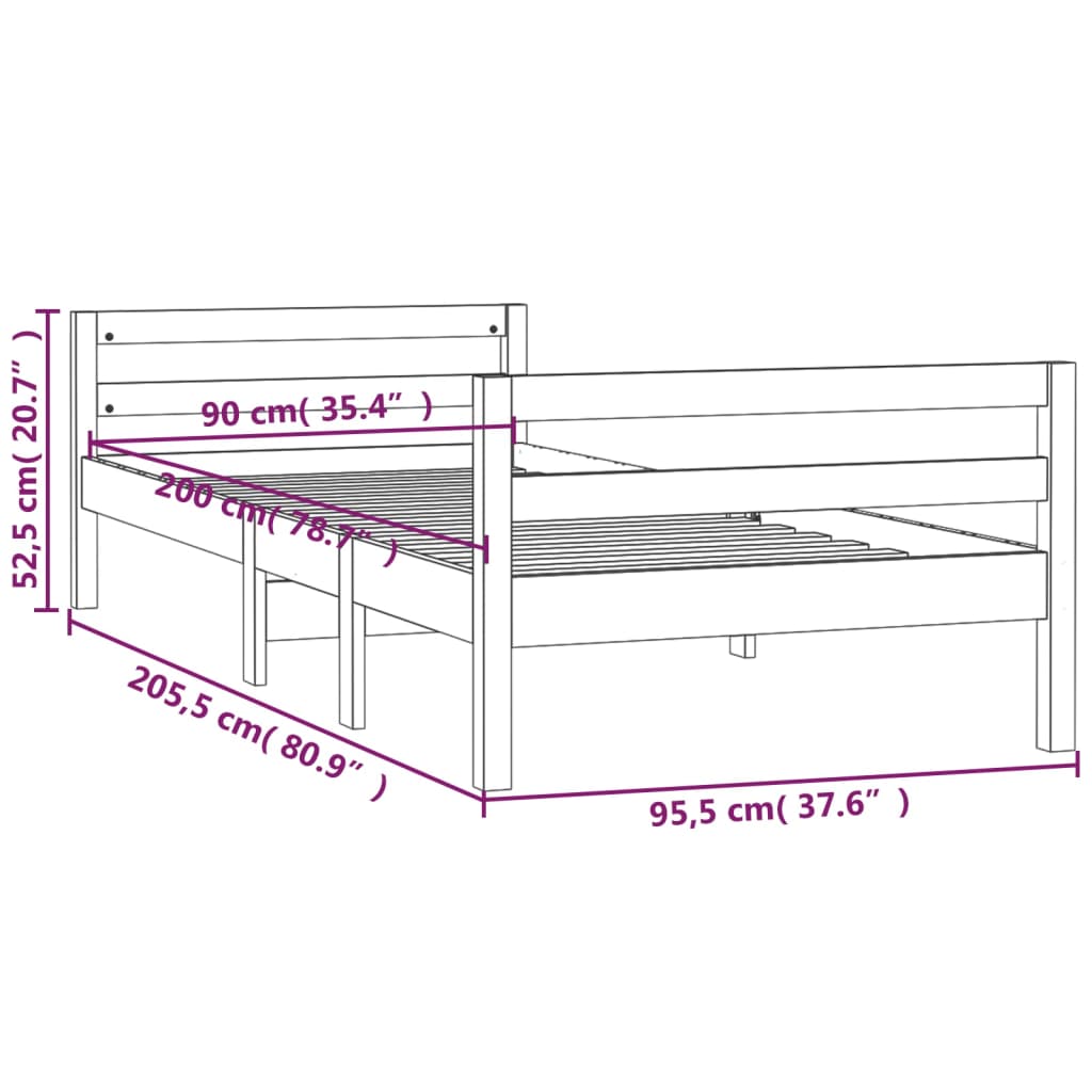 vidaXL Estrutura de cama 90x200 cm madeira de pinho maciça branco