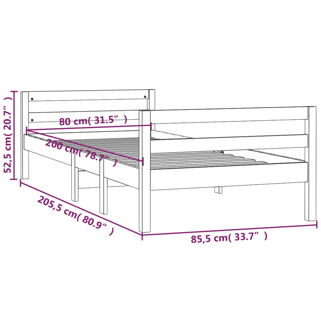 vidaXL Estrutura de cama 80x200 cm madeira de pinho maciça preto