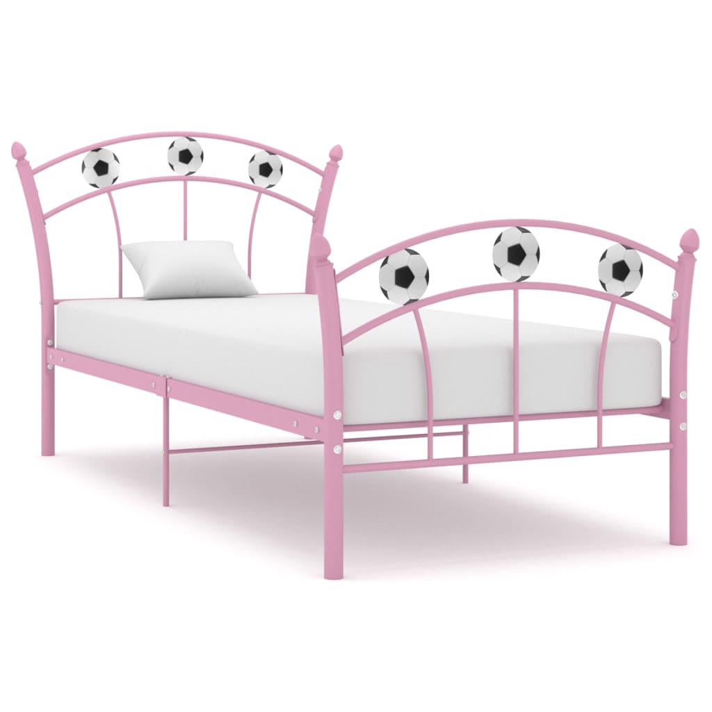 vidaXL Estrutura de cama com design de futebol 90x200 cm metal rosa