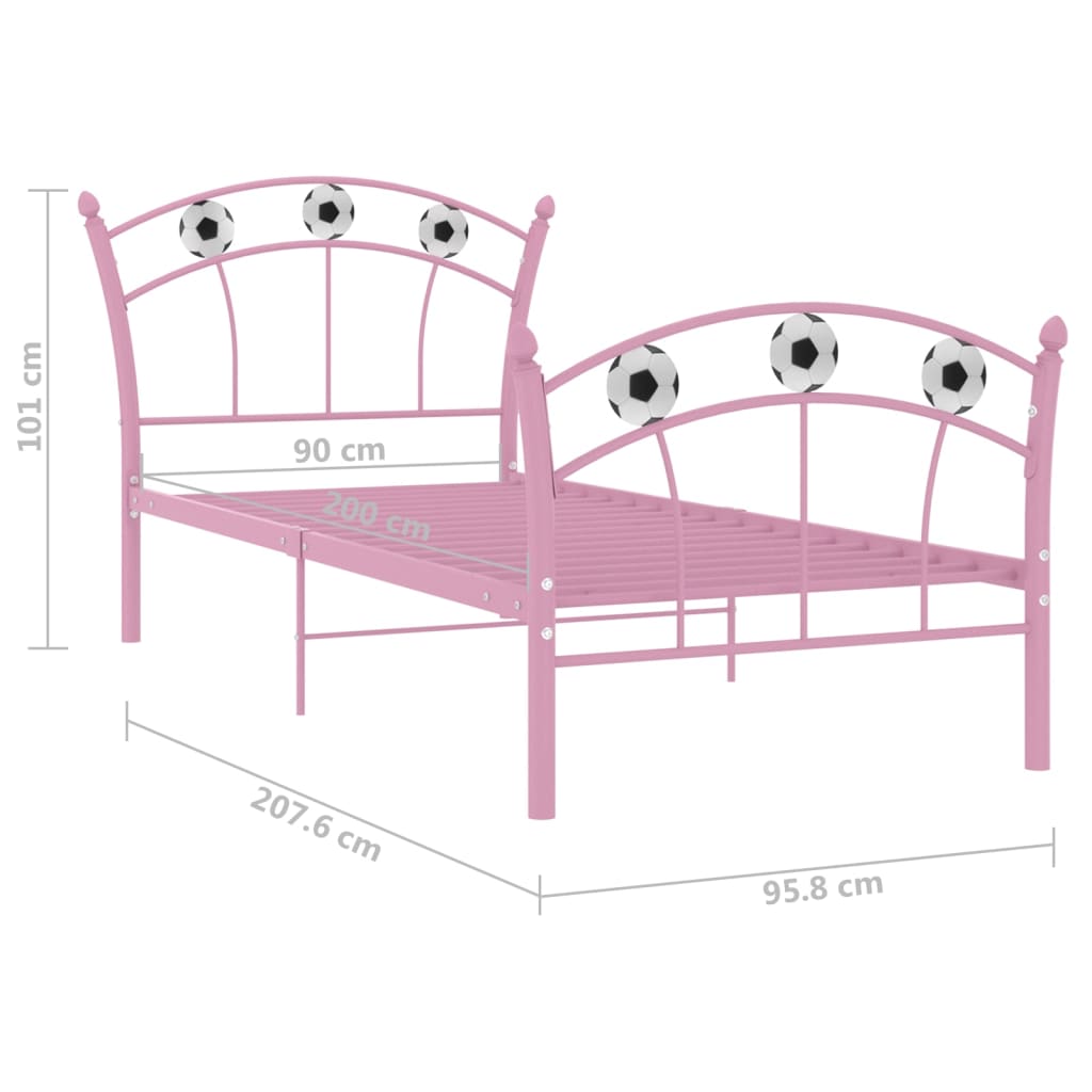 vidaXL Estrutura de cama com design de futebol 90x200 cm metal rosa