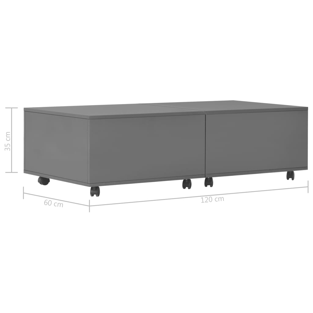 vidaXL Mesa de centro 120x60x35 cm cinzento brilhante