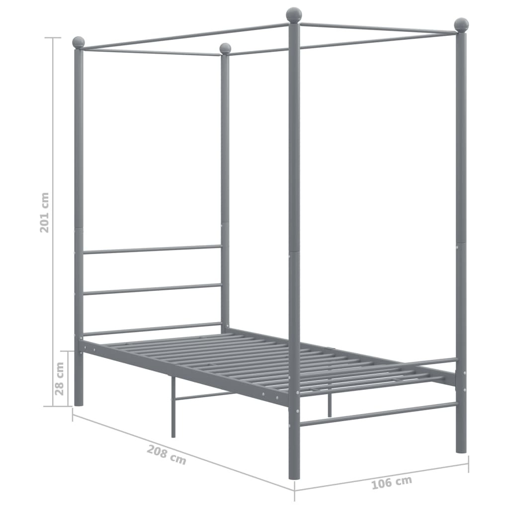 vidaXL Estrutura de cama com dossel 90x200 cm metal cinzento