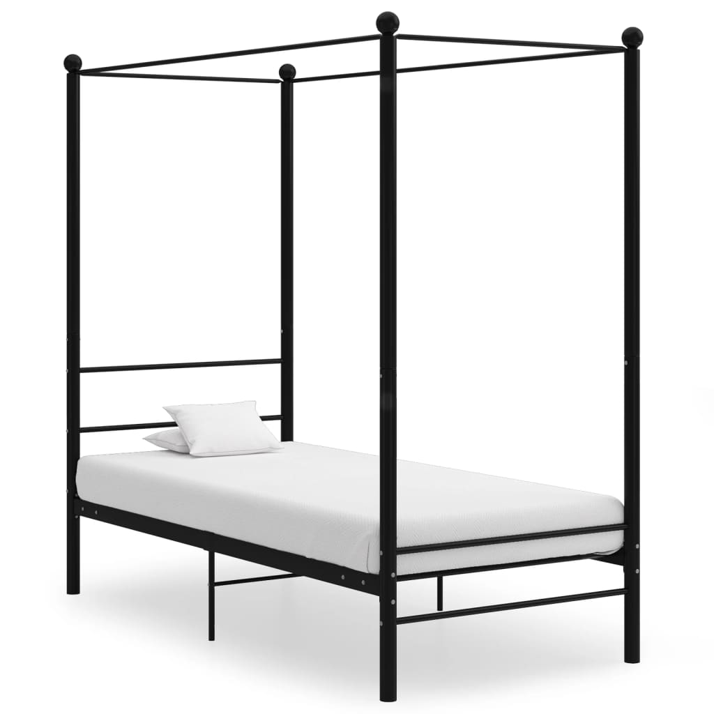 vidaXL Estrutura de cama com dossel metal preto 90x200 cm