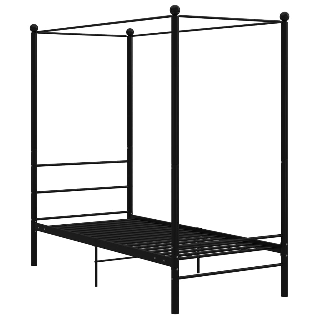 vidaXL Estrutura de cama com dossel metal preto 90x200 cm