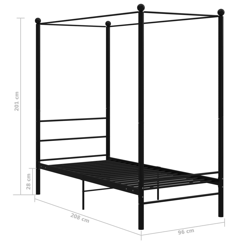 vidaXL Estrutura de cama com dossel metal preto 90x200 cm