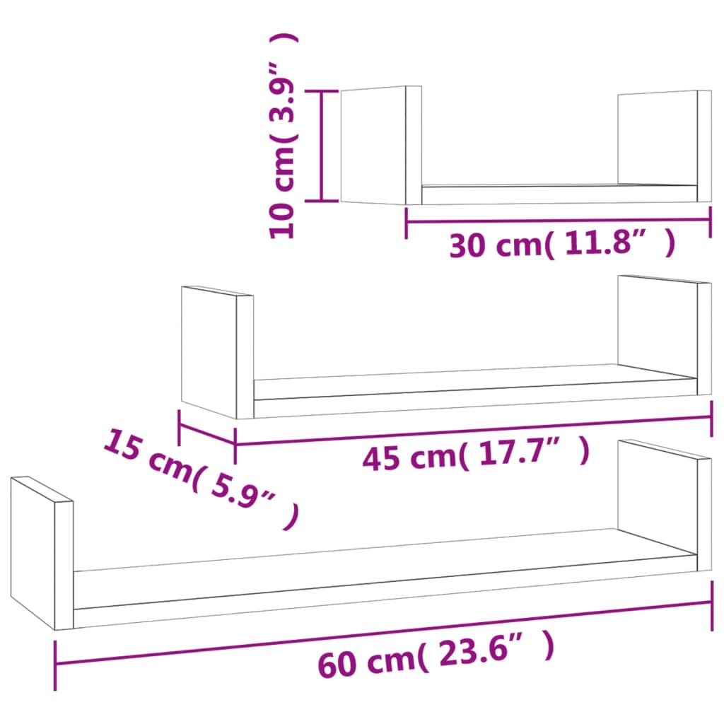 vidaXL Prateleira de parede 3pcs derivados de madeira cinzento cimento