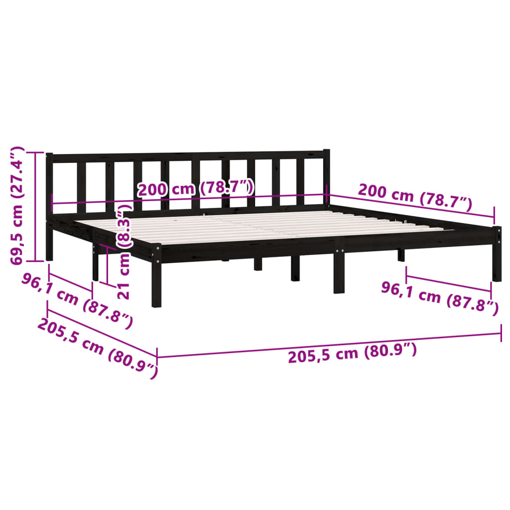 vidaXL Estrutura de cama 200x200 cm madeira de pinho maciça preto