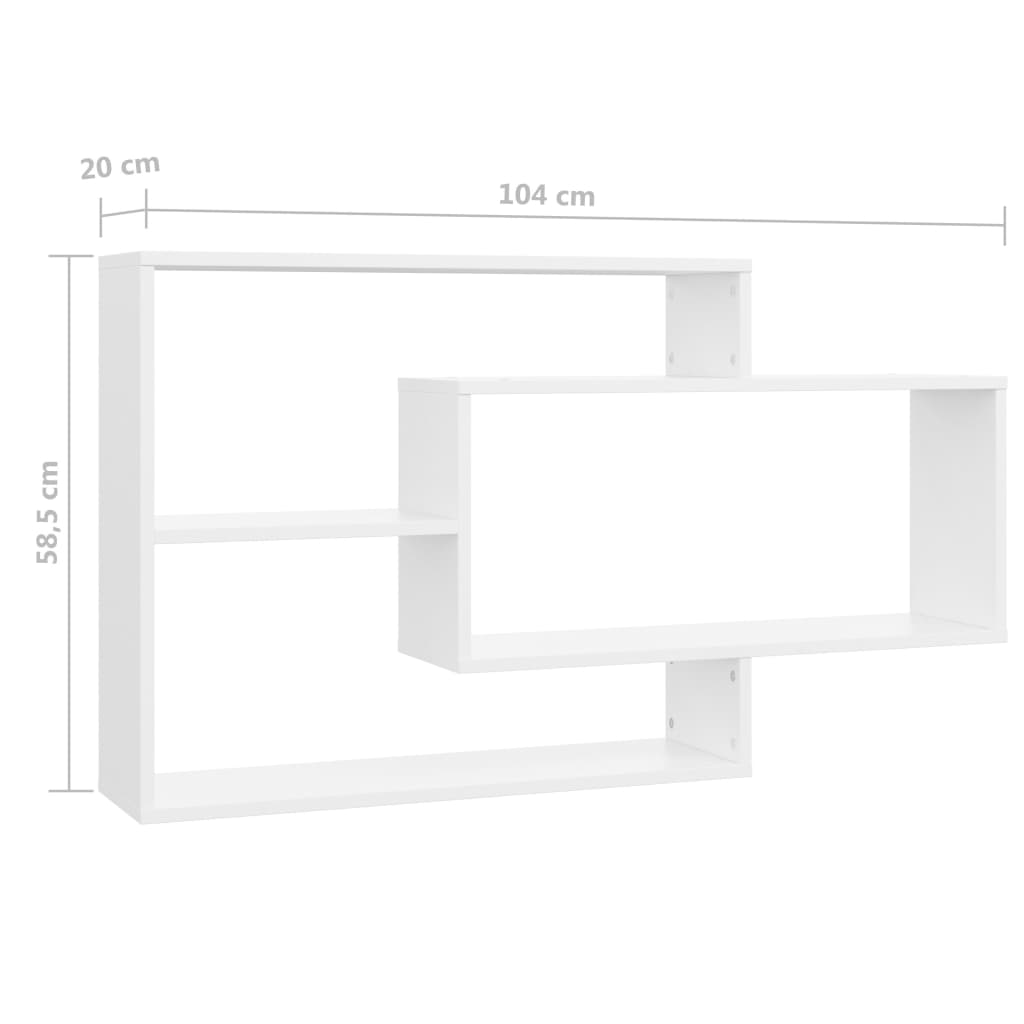 vidaXL Prateleiras de parede 104x20x58,5cm derivados de madeira branco