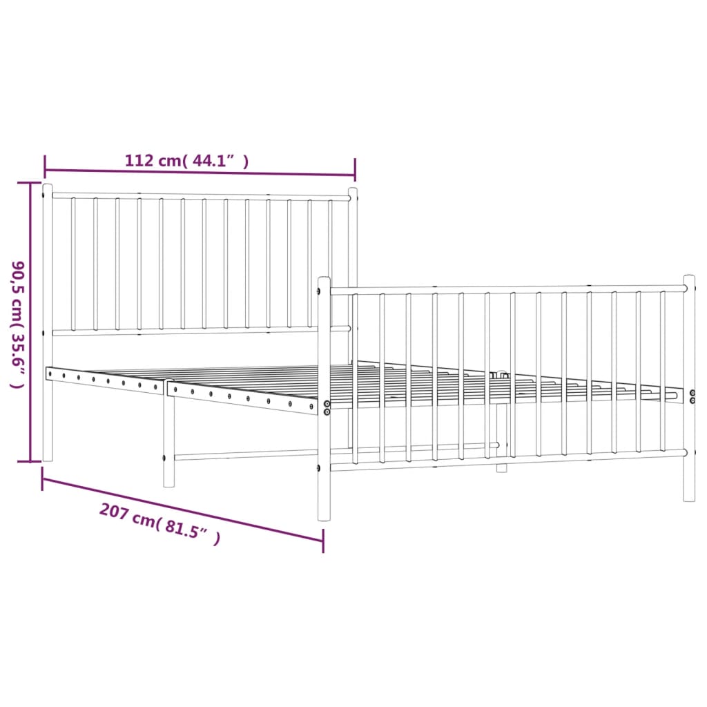 vidaXL Estrutura de cama com cabeceira e pés 107x203 cm metal preto