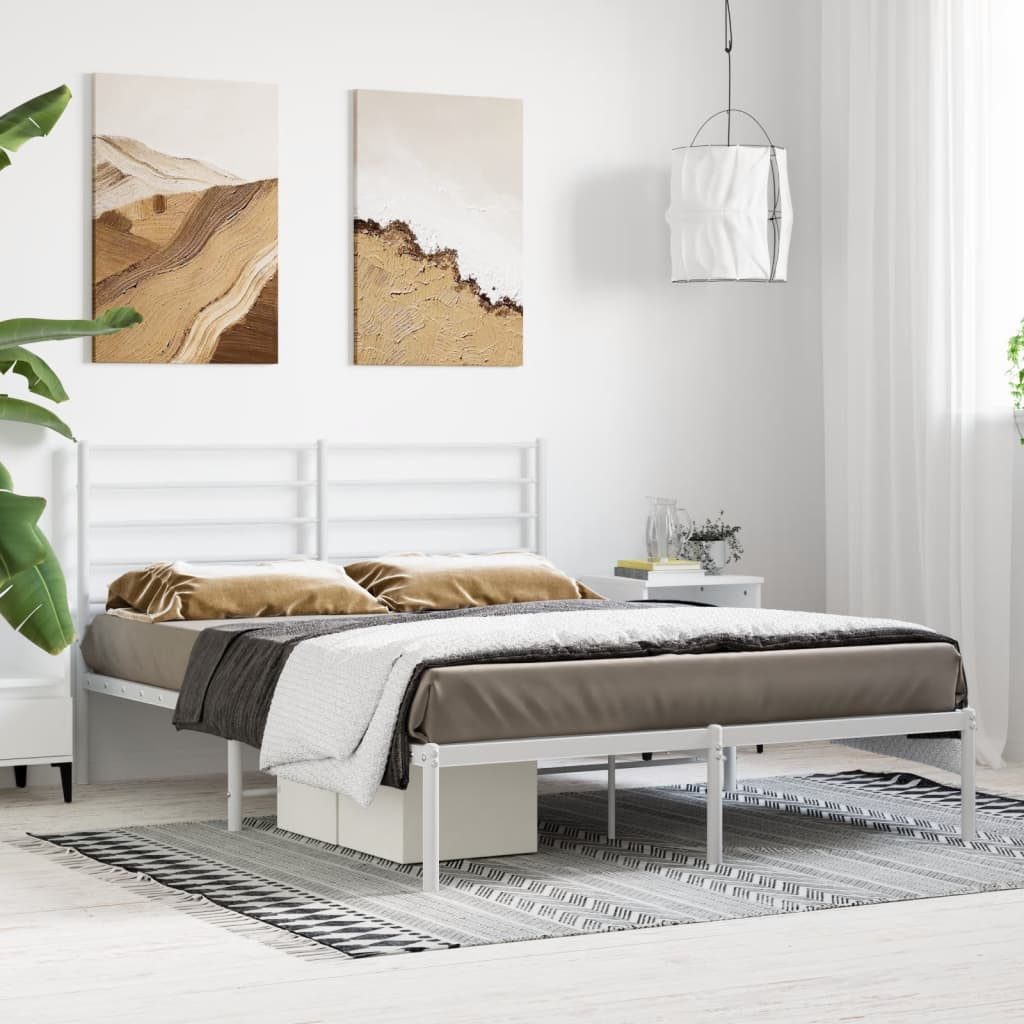 vidaXL Estrutura de cama com cabeceira 150x200 cm metal branco