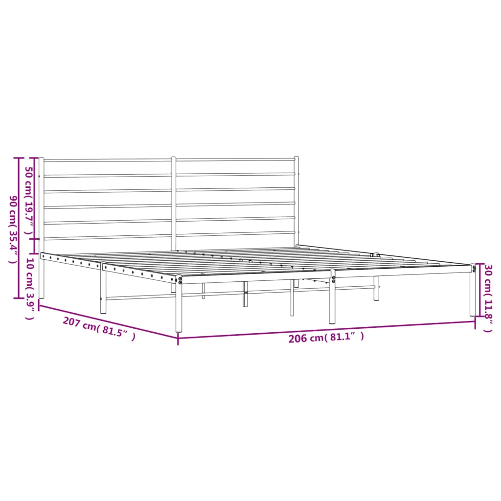 vidaXL Estrutura de cama com cabeceira 200x200 cm metal preto