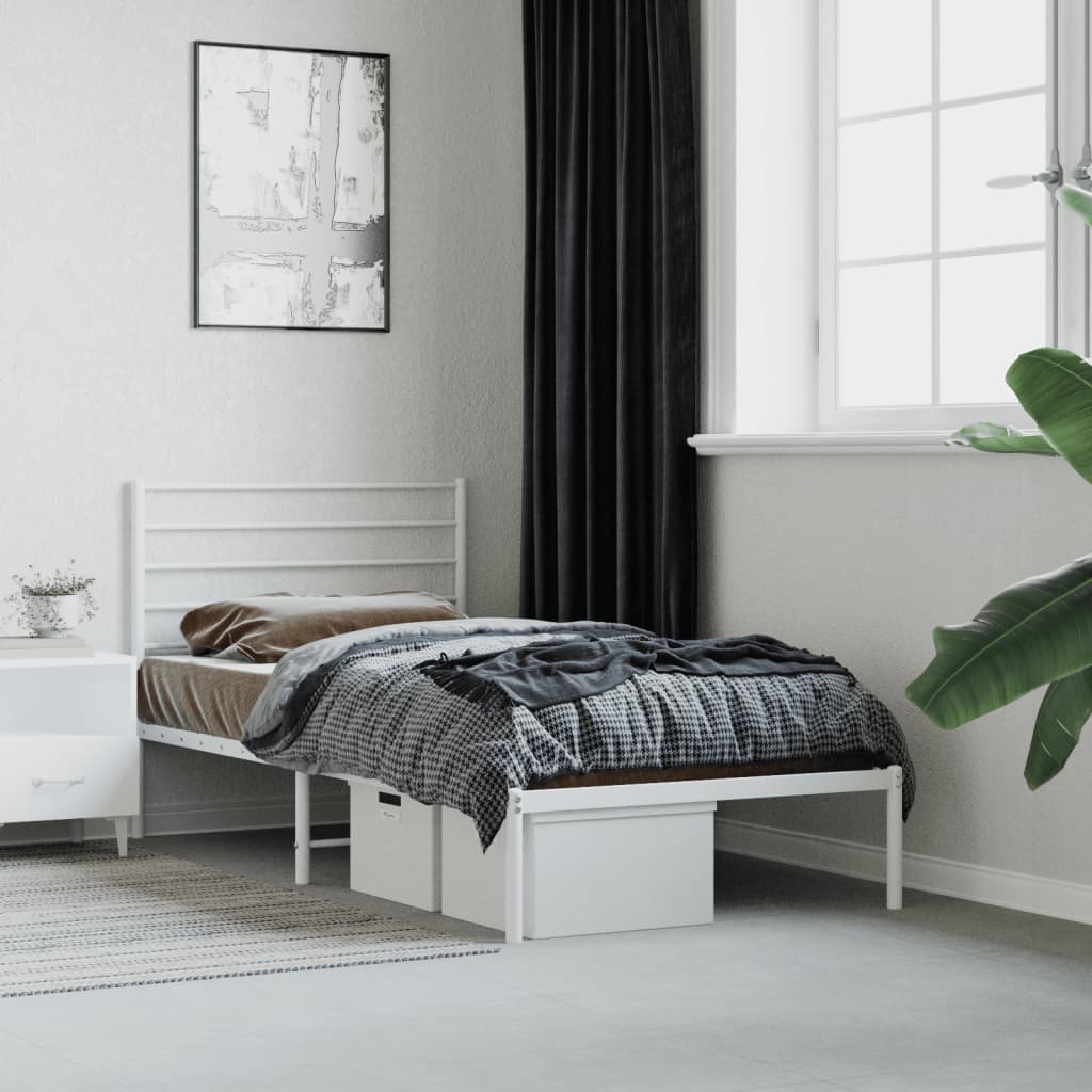 vidaXL Estrutura de cama com cabeceira 75x190 cm metal branco