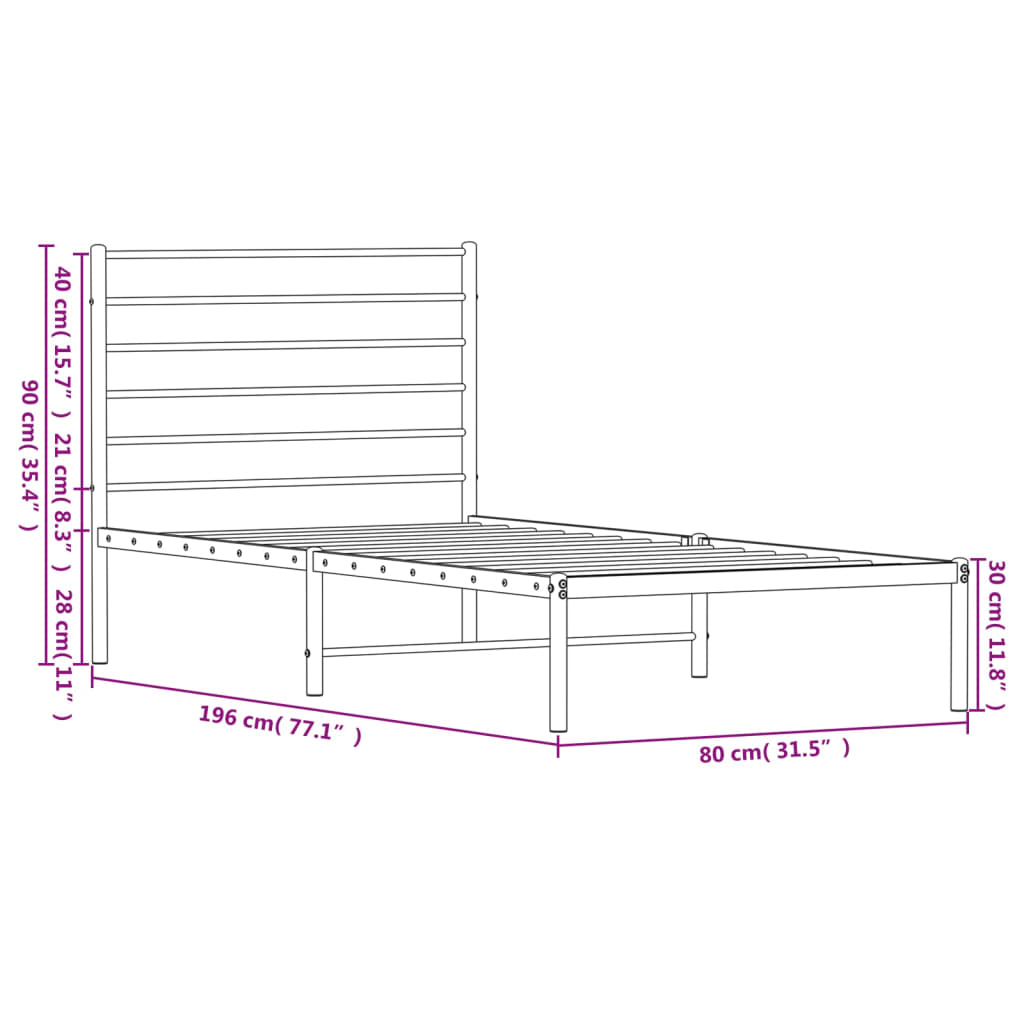 vidaXL Estrutura de cama com cabeceira 75x190 cm metal branco