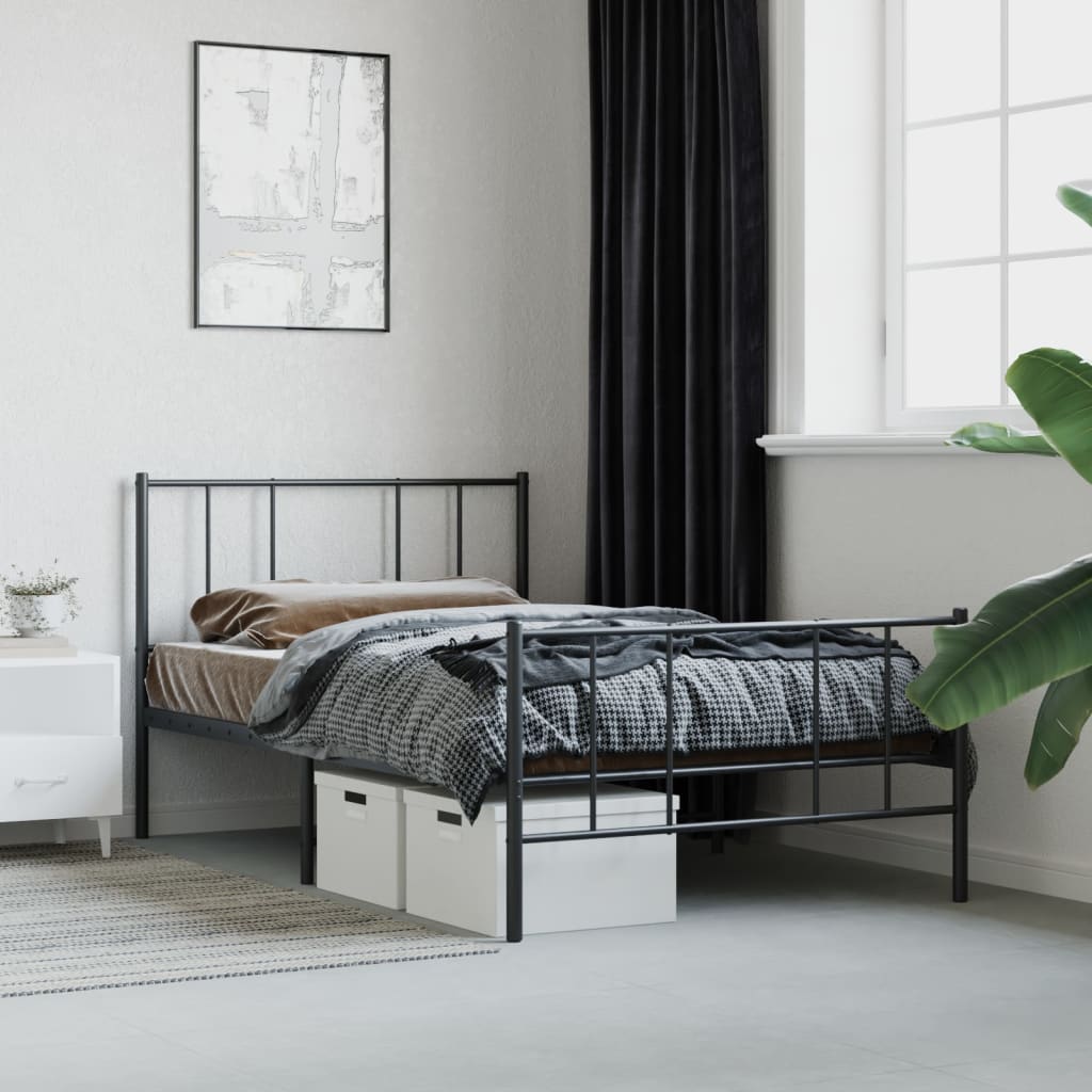 vidaXL Estrutura de cama com cabeceira e pés 75x190 cm metal preto