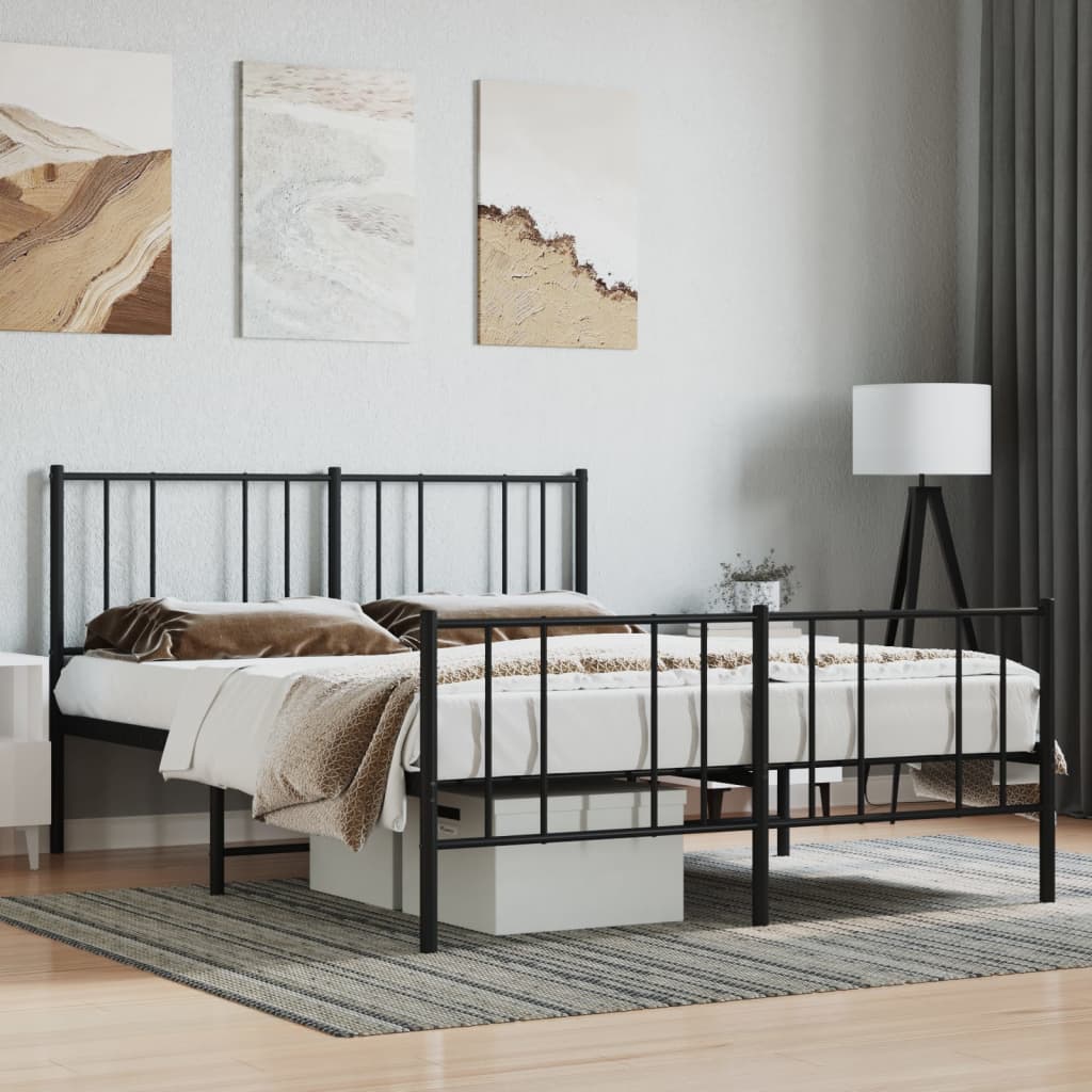 vidaXL Estrutura de cama com cabeceira e pés 135x190 cm metal preto