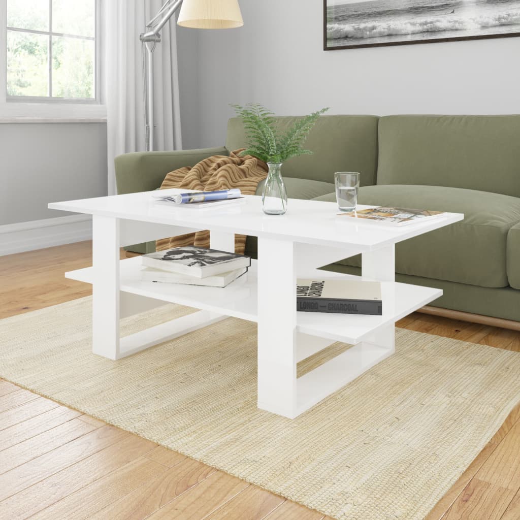 vidaXL Mesa de centro 110x55x42 cm contraplacado branco brilhante