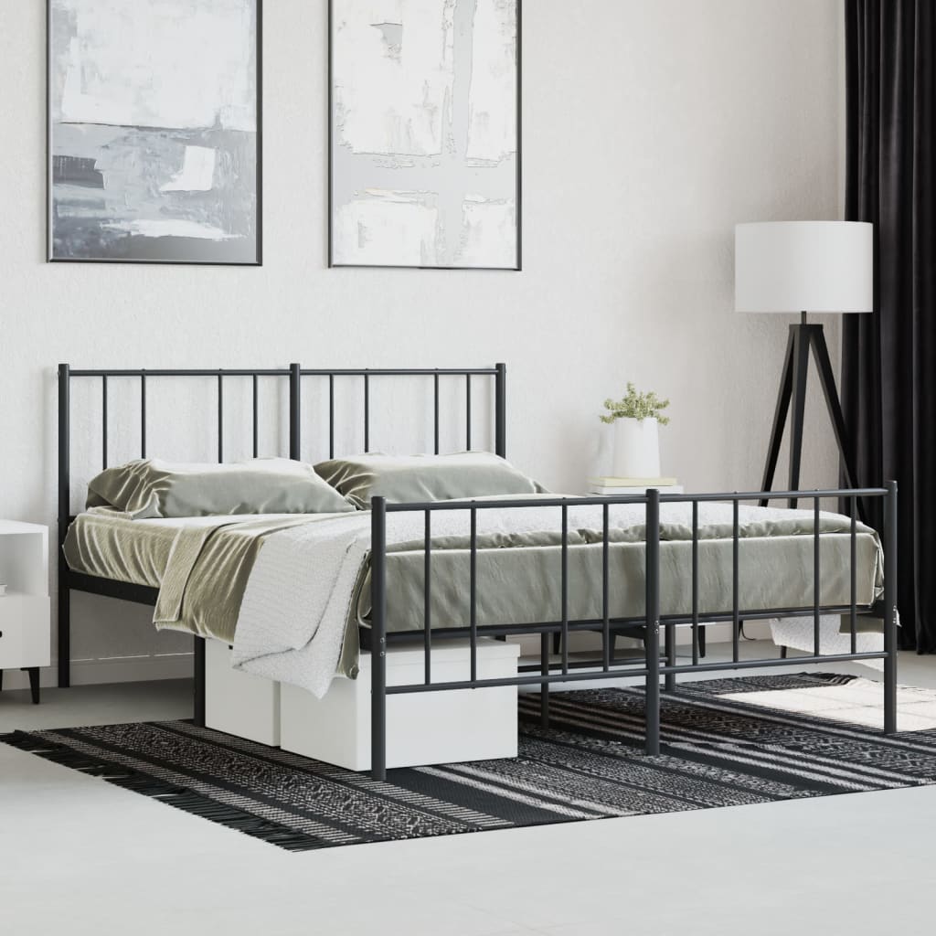 vidaXL Estrutura de cama com cabeceira e pés 135x190 cm metal preto