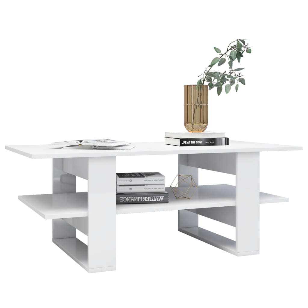 vidaXL Mesa de centro 110x55x42 cm contraplacado branco brilhante