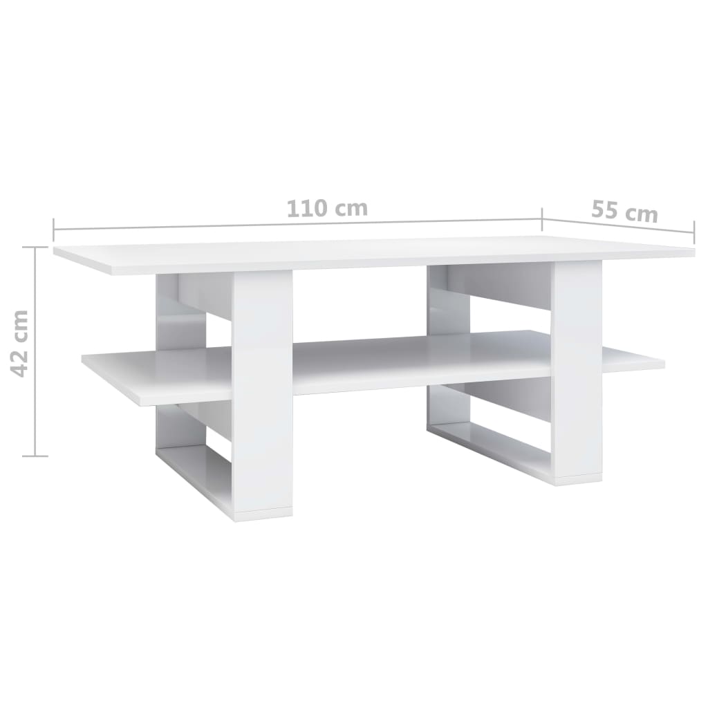 vidaXL Mesa de centro 110x55x42 cm contraplacado branco brilhante