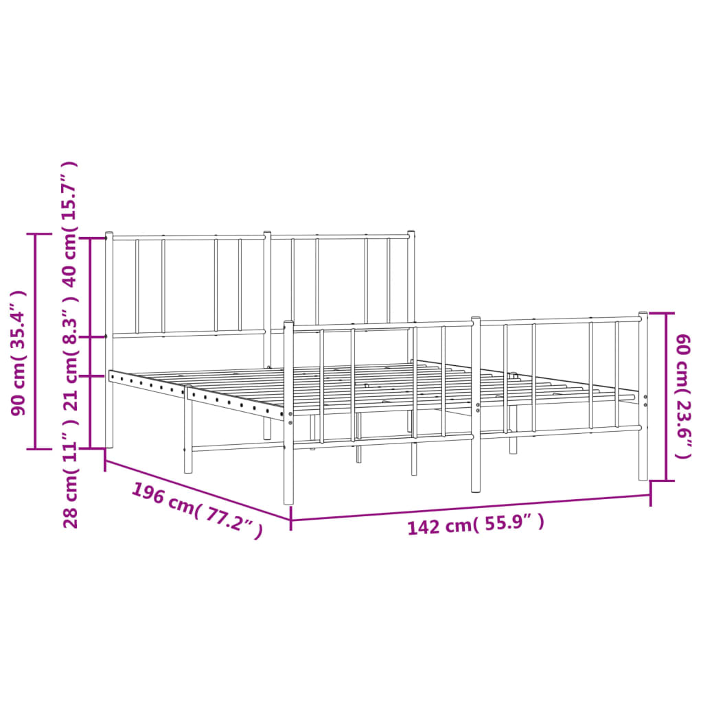 vidaXL Estrutura de cama com cabeceira e pés 135x190 cm metal preto