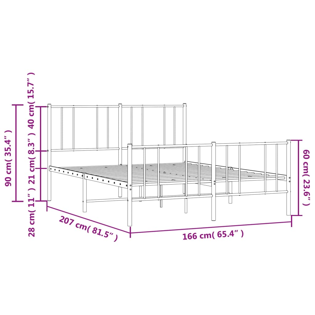 vidaXL Estrutura de cama com cabeceira e pés 160x200 cm metal branco