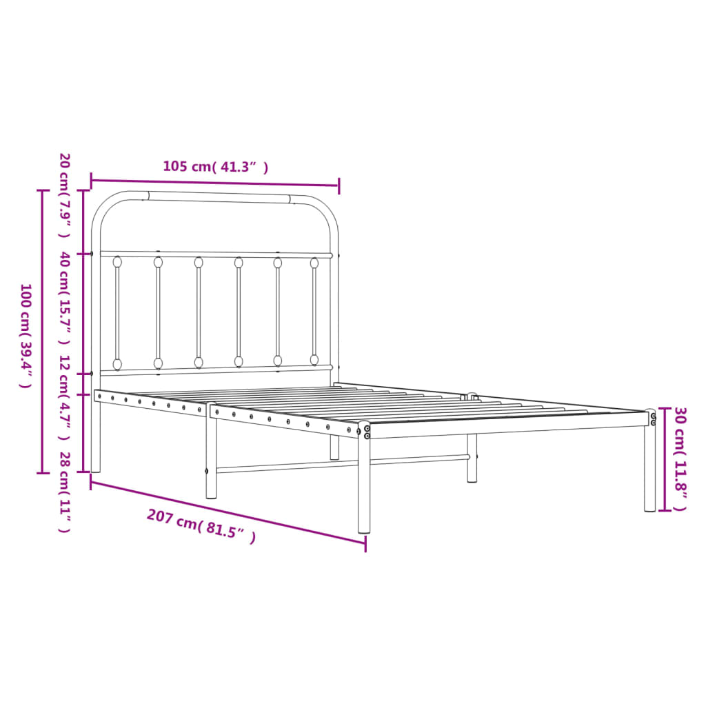 vidaXL Estrutura de cama com cabeceira 100x200 cm metal preto