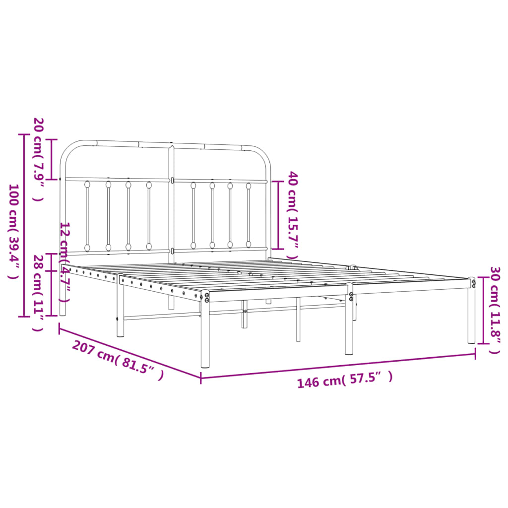 vidaXL Estrutura de cama com cabeceira 140x200 cm metal branco