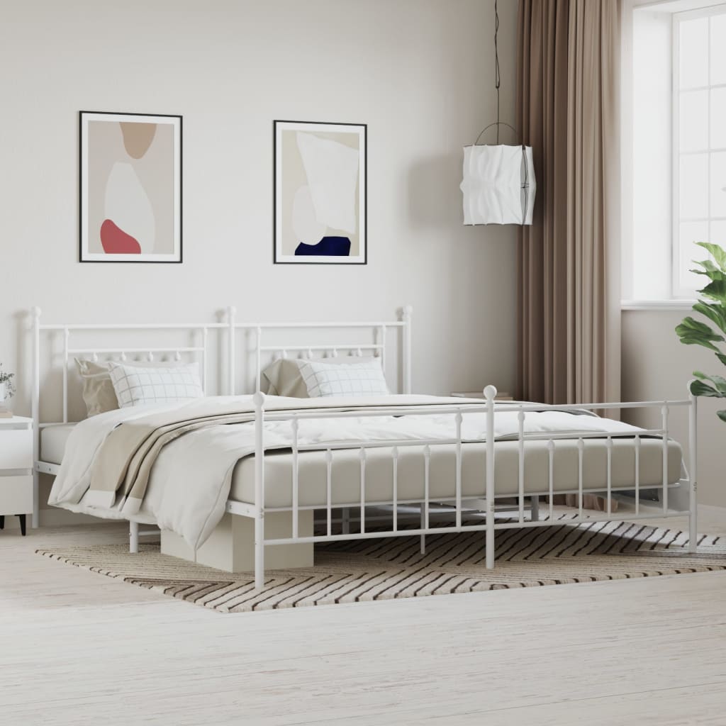 vidaXL Estrutura de cama com cabeceira e pés 193x203 cm metal branco