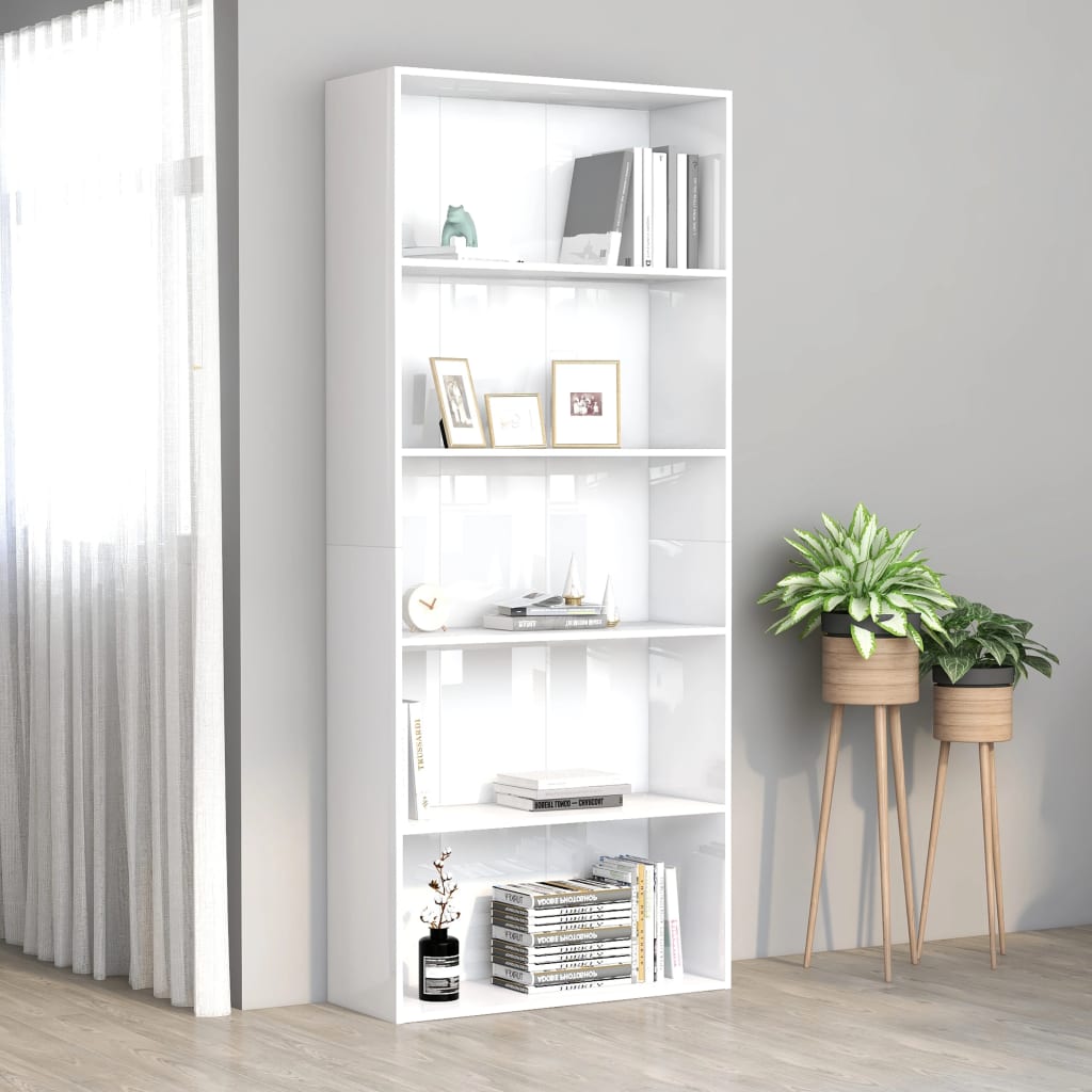 vidaXL Estante com 5 prateleiras 80x30x189 cm contraplacado branco