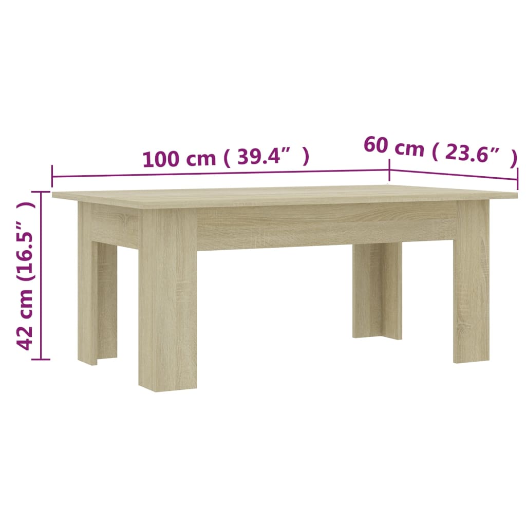 vidaXL Mesa de centro 100x60x42cm derivados de madeira carvalho sonoma