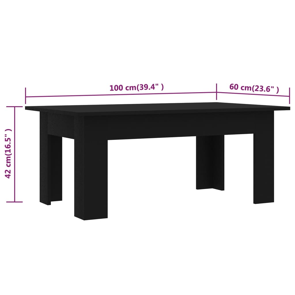 vidaXL Mesa de centro 100x60x42 cm derivados de madeira preto