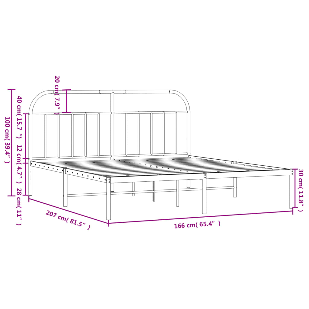 vidaXL Estrutura de cama com cabeceira 160x200 cm metal preto