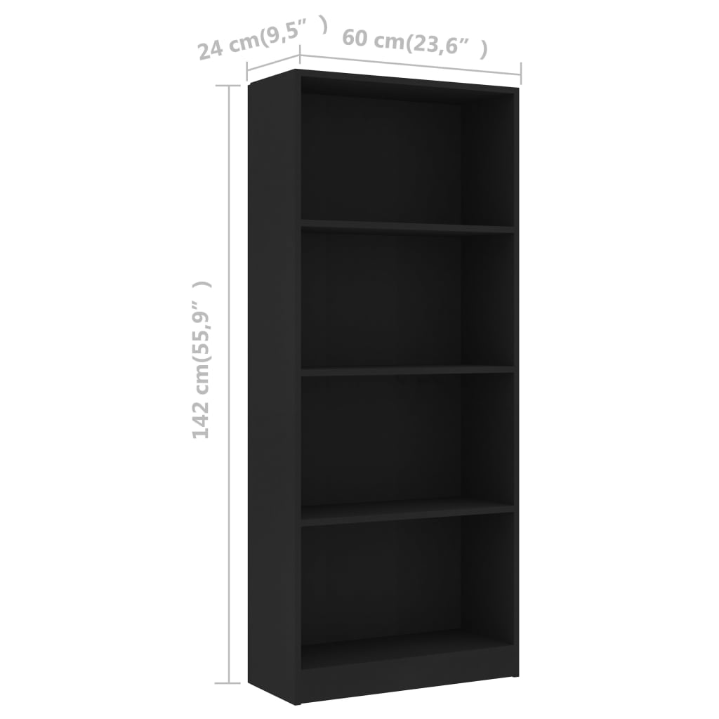 vidaXL Estante com 4 prateleiras 60x24x142 cm contraplacado preto