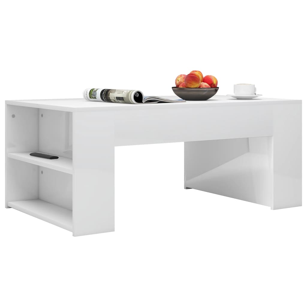 vidaXL Mesa de centro 100x60x42 cm contraplacado branco brilhante