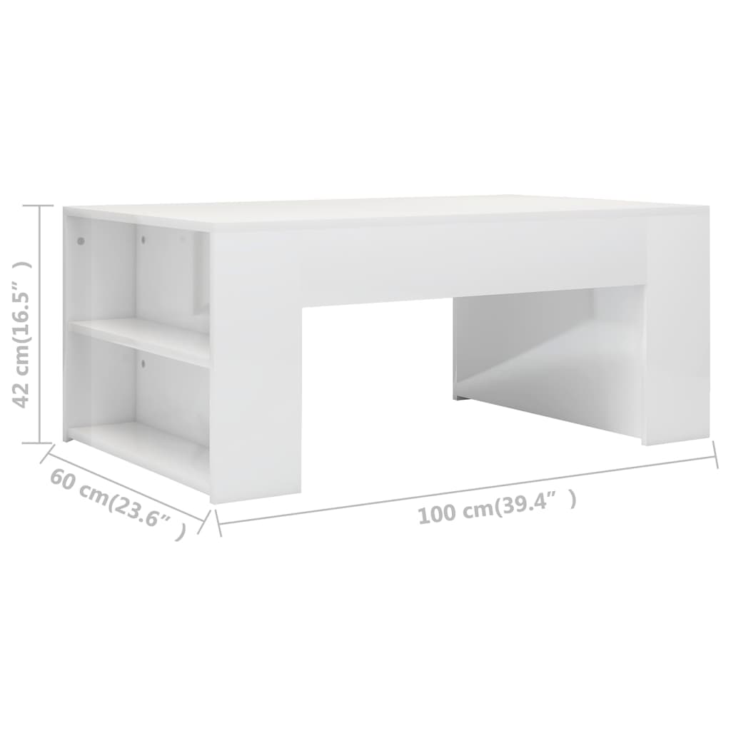 vidaXL Mesa de centro 100x60x42 cm contraplacado branco brilhante